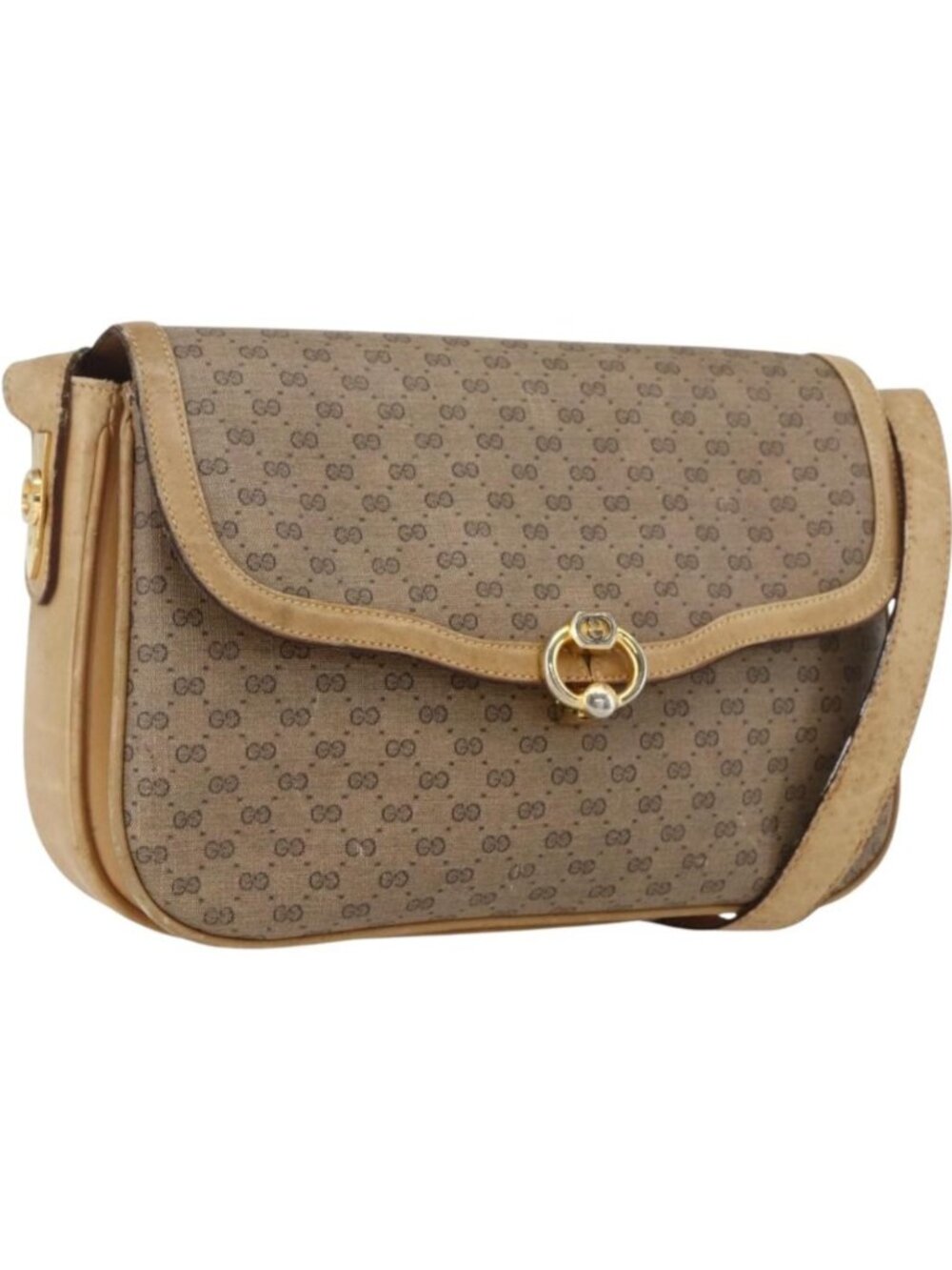 GUCCI Micro GG Supreme Shoulder Bag PVC Beige Gold